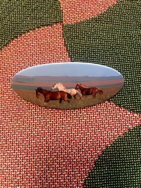 Chunks Horse Print Oval Hair Barrette - Brown, White, Green, Blue